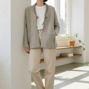 Habitat Lagenlook Grey Knit Cardigan Jacket | Oversized Wooden Button Closure